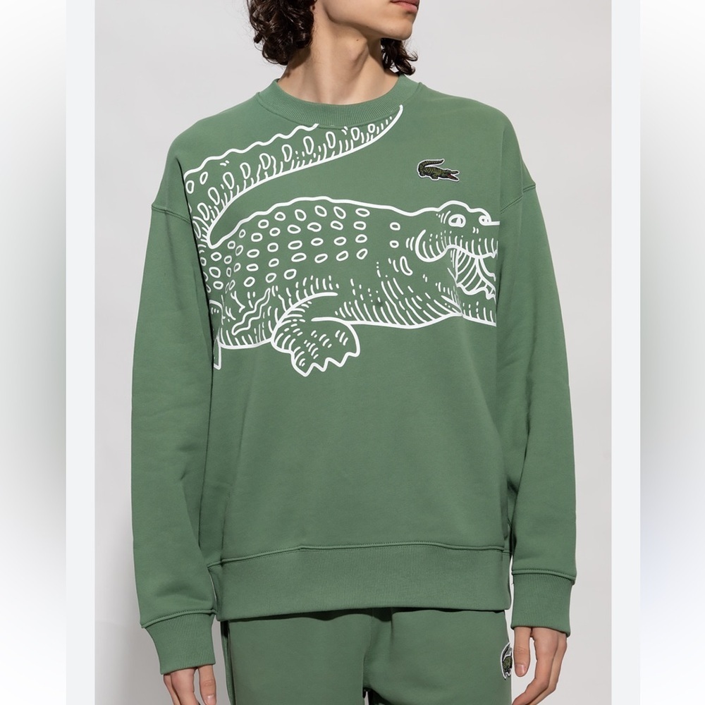 NWOT Lacoste Men’s Round Neck Loose Fit Croc Print Jogger Sweatshirt Size M - Picture 6 of 13